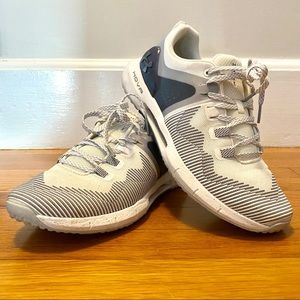 Under Armour White and Gray Hovr Rise Sneakers